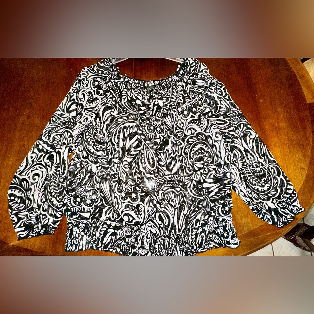 Lane Brant Sheer Black & White Top Blouse - Size 22/24